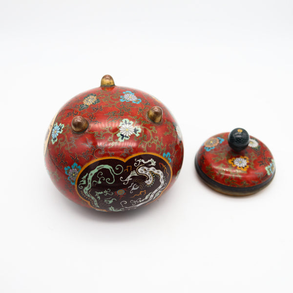 JAPAN IMPERIAL 1900 Meiji Period Tripode Koro Censer In Cloisonné Enamel With Lid