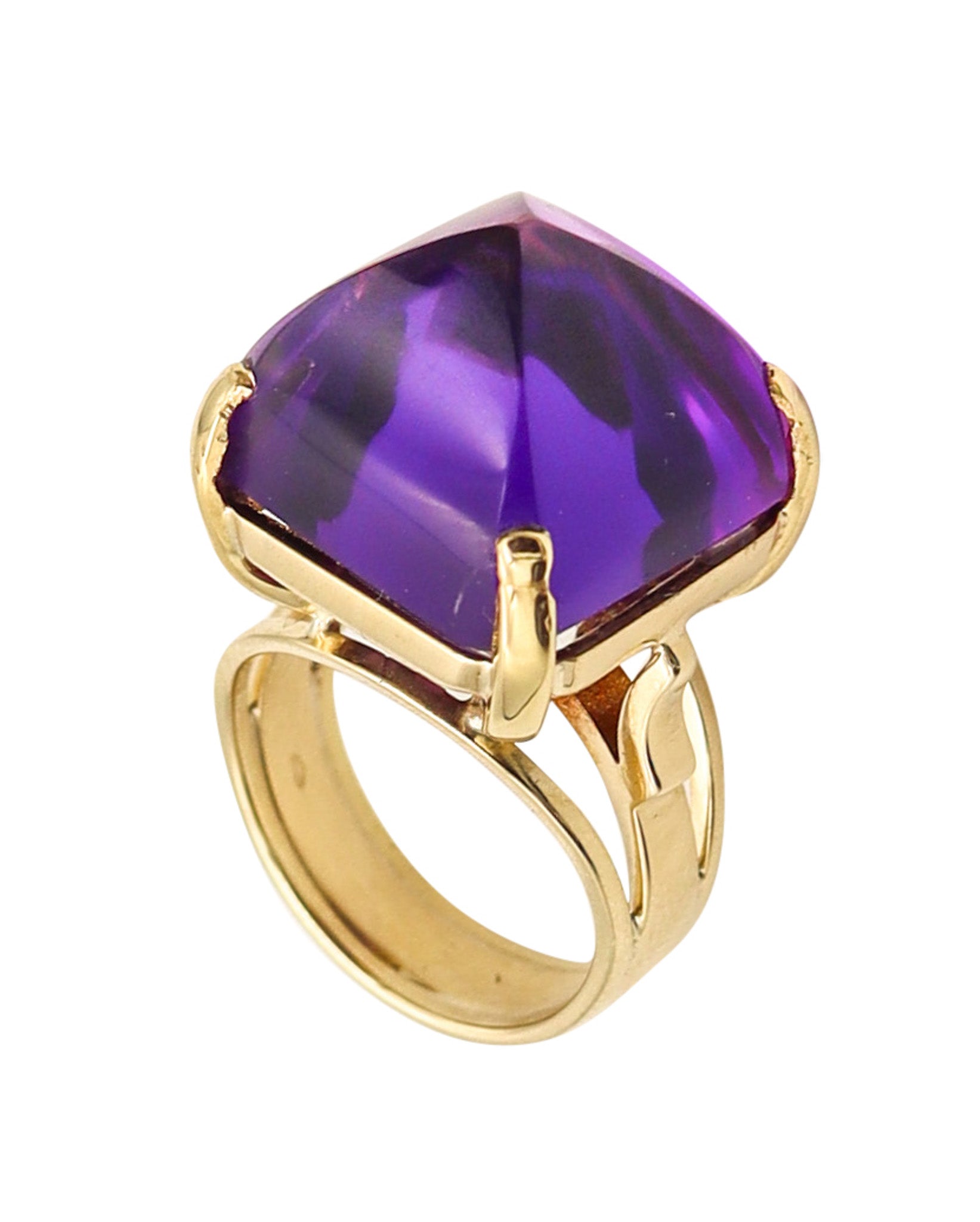 AUSTRIAN 1970 Modernist Geometric Ring In 14Kt Gold With Purple Amethyst