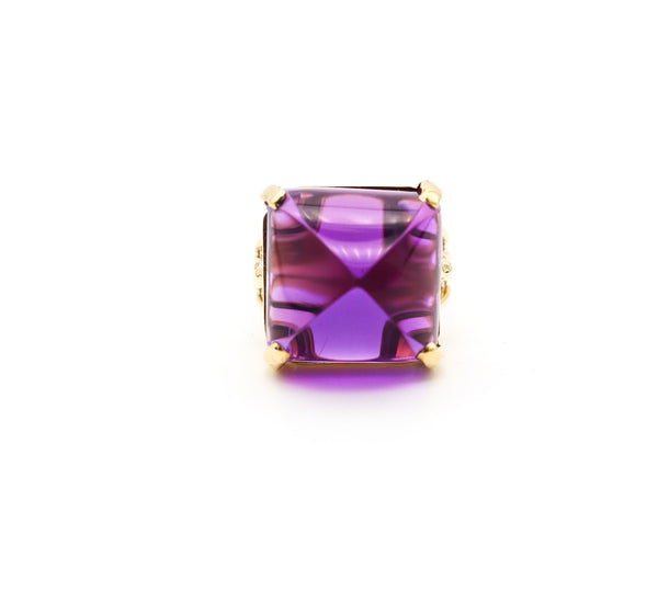 AUSTRIAN 1970 Modernist Geometric Ring In 14Kt Gold With Purple Amethyst