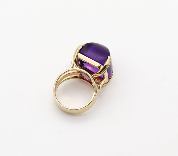 AUSTRIAN 1970 Modernist Geometric Ring In 14Kt Gold With Purple Amethyst