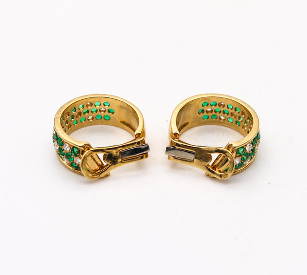 -Ambrosi Milano Hoop Earrings In 18kT Gold With 6.06 Ctw In Emeralds And Diamonds