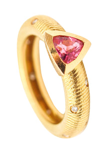 PAUL MORELLI Ring-Band In 18Kt Gold With Diamonds & Vivid Pink Sapphire