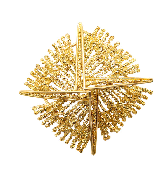 TIFFANY & CO. 1970 Modernist Pendant Brooch In Textured Solid 18Kt Yellow Gold