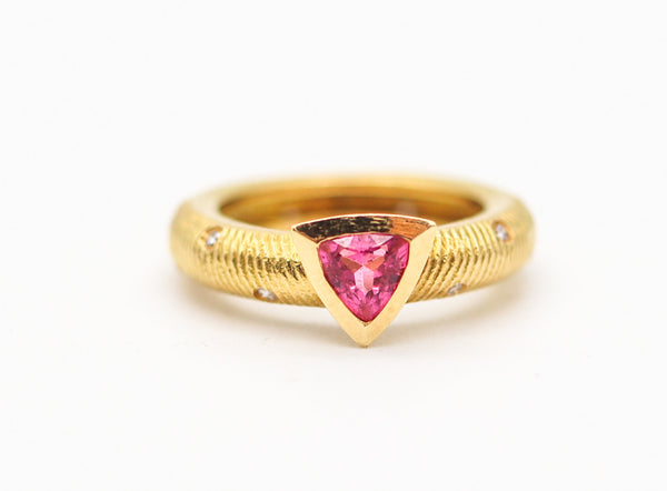 PAUL MORELLI Ring-Band In 18Kt Gold With Diamonds & Vivid Pink Sapphire