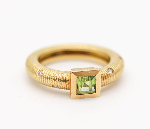 PAUL MORELLI Ring-Band In 18Kt Gold With Diamonds & Vivid Green Peridot