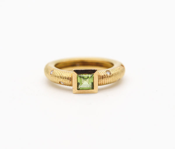 PAUL MORELLI Ring-Band In 18Kt Gold With Diamonds & Vivid Green Peridot