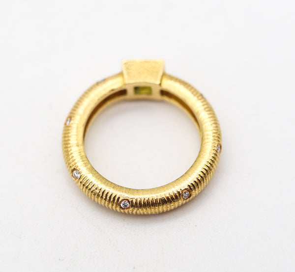 PAUL MORELLI Ring-Band In 18Kt Gold With Diamonds & Vivid Green Peridot