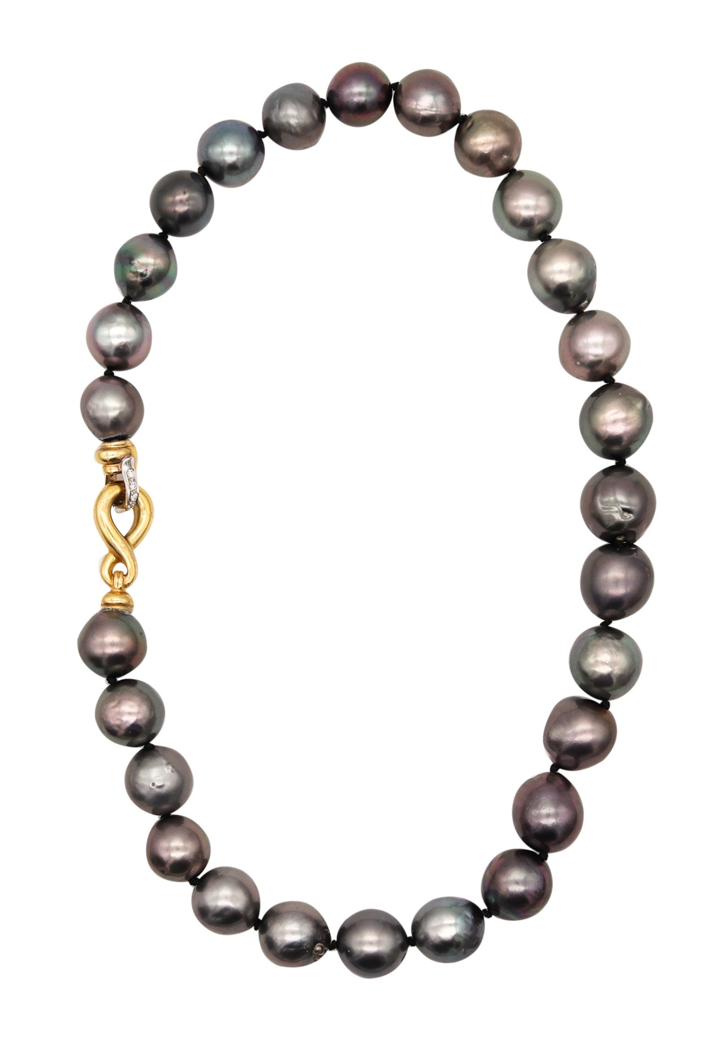 MODERN Tahitian Black-Gray Pearls Necklace In 18Kt Gold With VS Diamonds