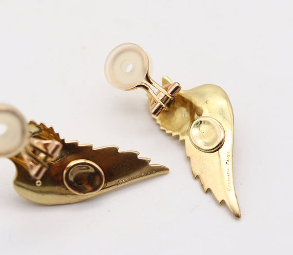 VERDURA PARIS 1950 Clips On Mercury Wings Earrings In 18Kt Gold & White Pearls