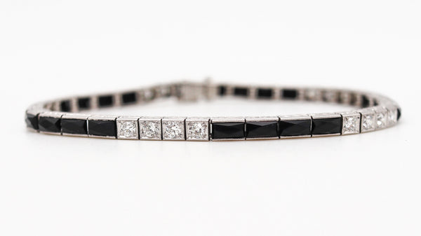 J.B. CALDWELL 1925 Bracelet In Platinum With 9.60 Ctw In Diamonds And Onyx