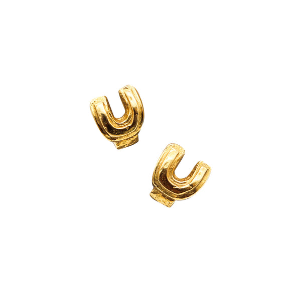 -Liuba Wolf 1970 Sao Paulo Concretism Sculptural Earrings  In 18Kt Yellow Gold