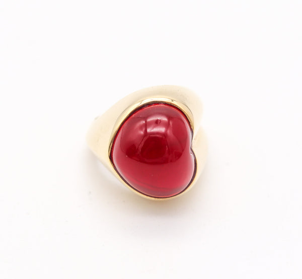 HEART SHAPED 1970 Cocktail Ring In 18Kt Yellow Gold With 9.56 Cts Rubellite