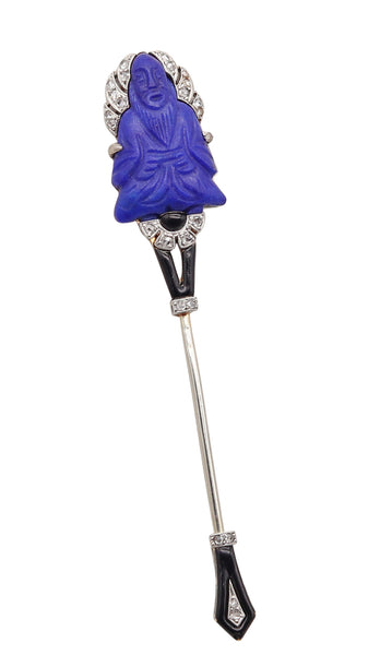 LACLOCHE 1920 Paris Art Deco Enameled Jabot Platinum Diamonds & Lapis Buddha
