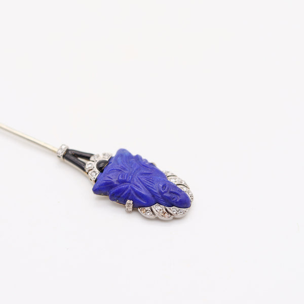 LACLOCHE 1920 Paris Art Deco Enameled Jabot Platinum Diamonds & Lapis Buddha