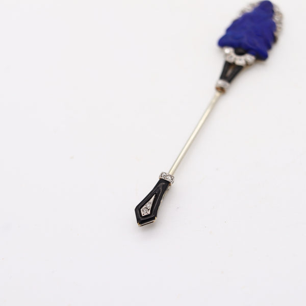 LACLOCHE 1920 Paris Art Deco Enameled Jabot Platinum Diamonds & Lapis Buddha