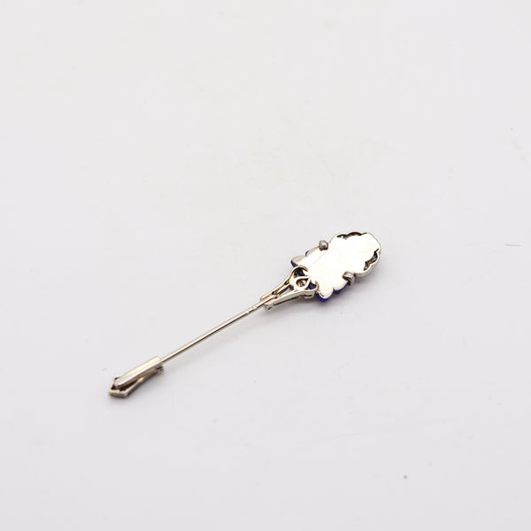 LACLOCHE 1920 Paris Art Deco Enameled Jabot Platinum Diamonds & Lapis Buddha