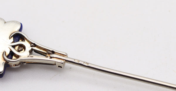 LACLOCHE 1920 Paris Art Deco Enameled Jabot Platinum Diamonds & Lapis Buddha