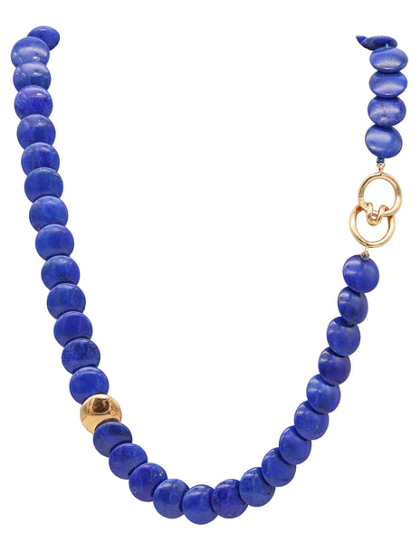 TIFFANY & CO. 1980 Angela Cummings Lapis Lazuli Lentil Necklace In 18Kt Gold