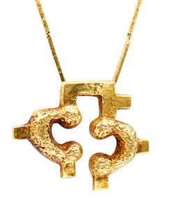 -Liuba Wolf 1970 Concretism Sculptural Pendant Necklace Chain In 18Kt Yellow Gold