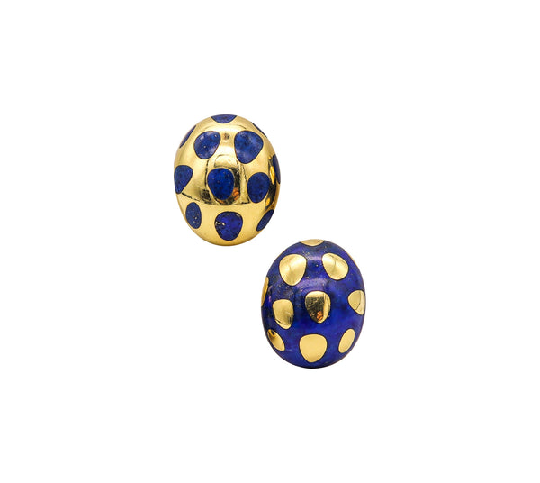 TIFFANY & CO. 1977 By Angela Cummings Polka Earrings In 18Kt Yellow Gold & Blue Lapis