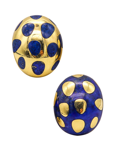 TIFFANY & CO. 1977 By Angela Cummings Polka Earrings In 18Kt Yellow Gold & Blue Lapis