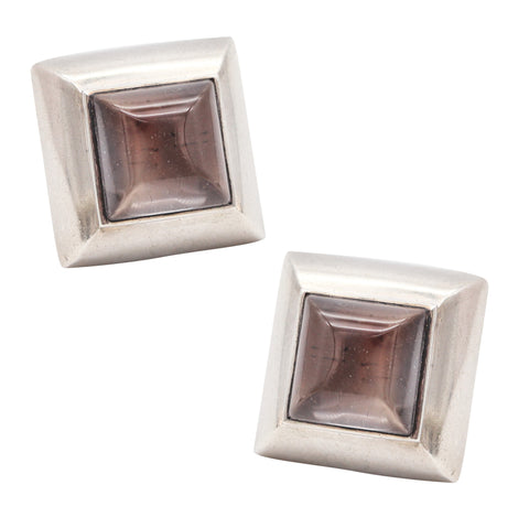ITALIAN MODERNIST 1970 Clips-On Earrings In .925 Sterling With Rock Crystals