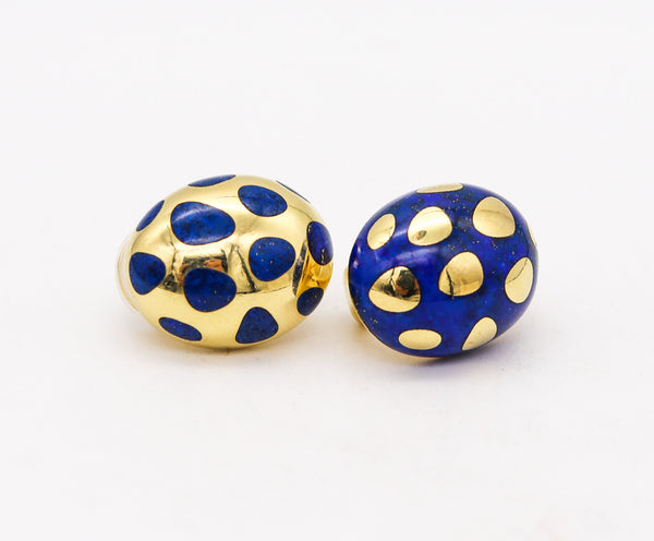 TIFFANY & CO. 1977 By Angela Cummings Polka Earrings In 18Kt Yellow Gold & Blue Lapis