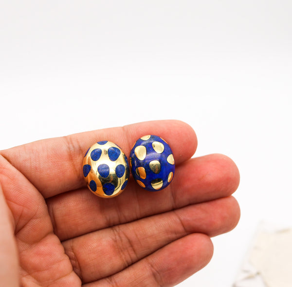 TIFFANY & CO. 1977 By Angela Cummings Polka Earrings In 18Kt Yellow Gold & Blue Lapis