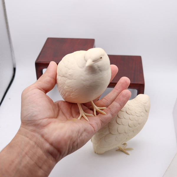 MEIJI 1890 Presentation Okimono Carved Pigeons In Wood Base Signed By The Artist