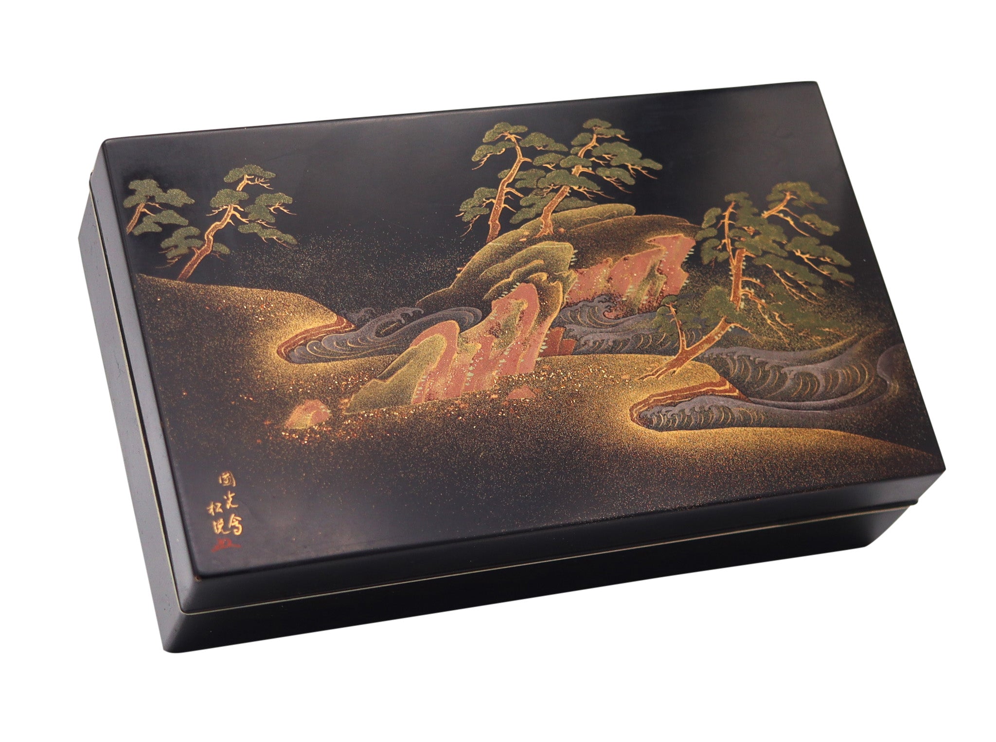 JAPANESE 1900 Meiji Period Rare Namiki Desk Rectangular Box In Gilt Metal & Cedar