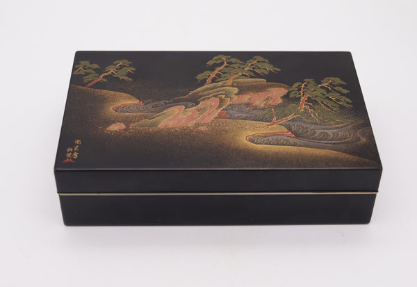 JAPANESE 1900 Meiji Period Rare Namiki Desk Rectangular Box In Gilt Metal & Cedar