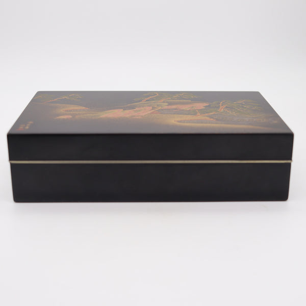 JAPANESE 1900 Meiji Period Rare Namiki Desk Rectangular Box In Gilt Metal & Cedar
