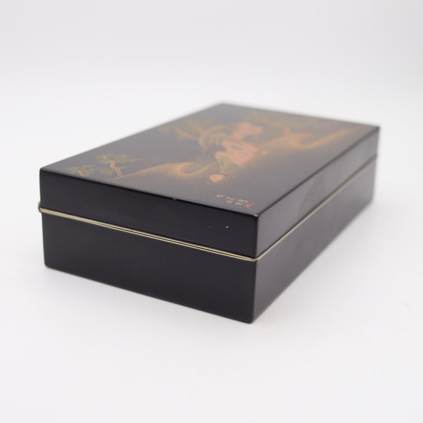 JAPANESE 1900 Meiji Period Rare Namiki Desk Rectangular Box In Gilt Metal & Cedar