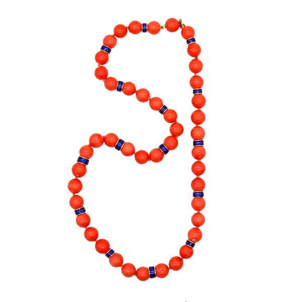 -David Webb 1960 Mediterranean Coral Necklace In 18Kt Yellow Gold And Enamel