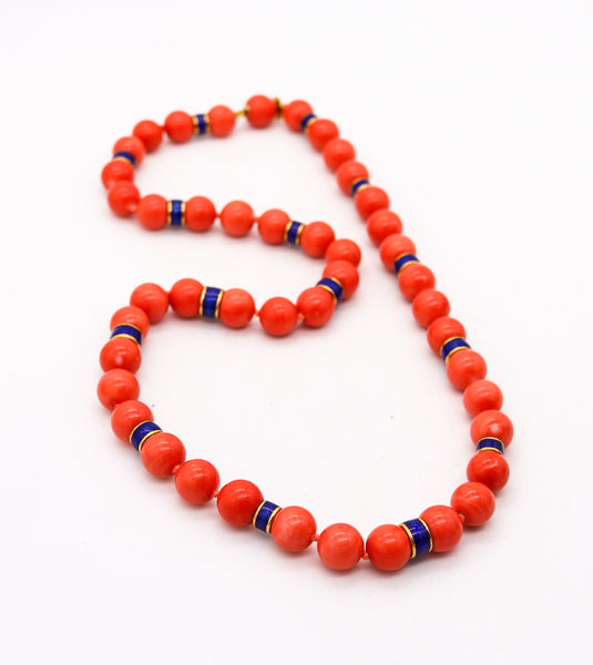 -David Webb 1960 Mediterranean Coral Necklace In 18Kt Yellow Gold And Enamel