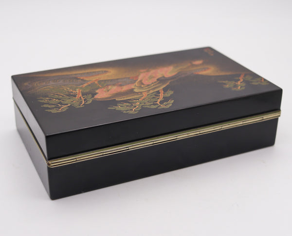 JAPANESE 1900 Meiji Period Rare Namiki Desk Rectangular Box In Gilt Metal & Cedar