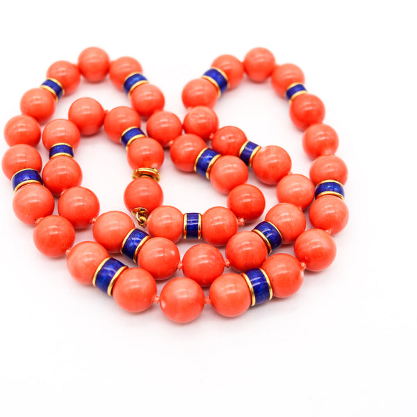 -David Webb 1960 Mediterranean Coral Necklace In 18Kt Yellow Gold And Enamel