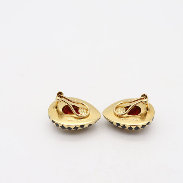ANGELA CUMMINGS 1985 Clips-On Inlaid Earrings In 18Kt Gold With Rubellites