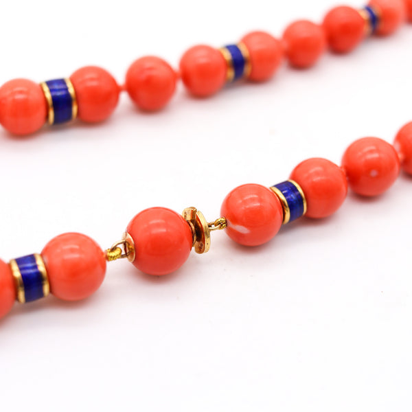 -David Webb 1960 Mediterranean Coral Necklace In 18Kt Yellow Gold And Enamel