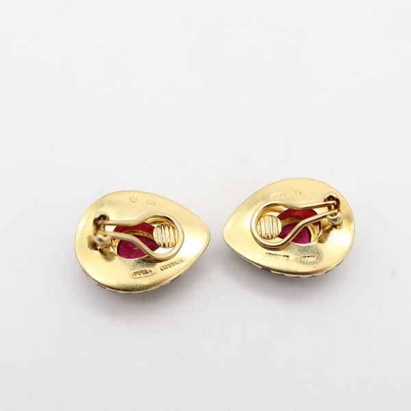 ANGELA CUMMINGS 1985 Clips-On Inlaid Earrings In 18Kt Gold With Rubellites