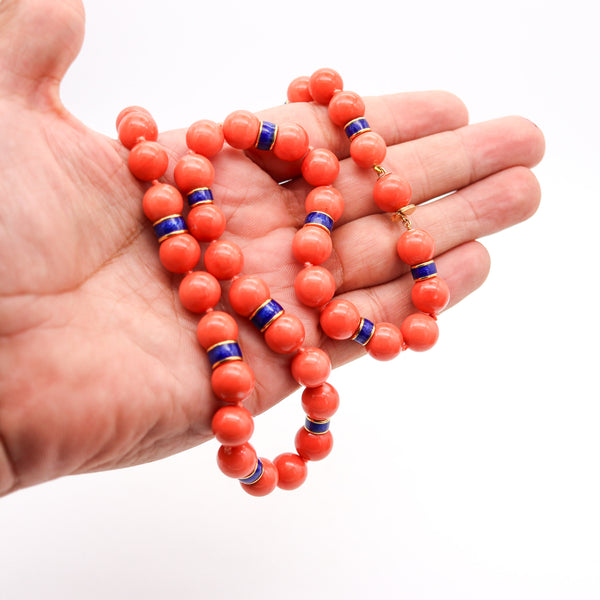 -David Webb 1960 Mediterranean Coral Necklace In 18Kt Yellow Gold And Enamel