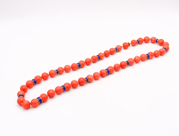 -David Webb 1960 Mediterranean Coral Necklace In 18Kt Yellow Gold And Enamel