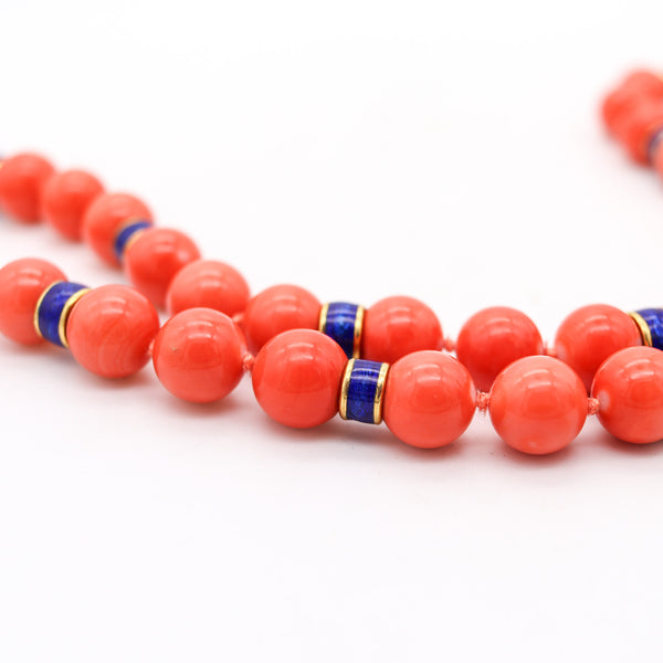 -David Webb 1960 Mediterranean Coral Necklace In 18Kt Yellow Gold And Enamel
