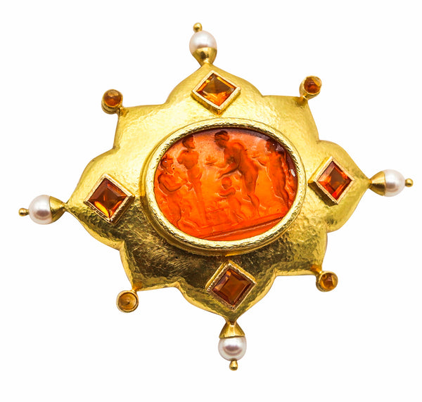 ELIZABETH LOCKE Byzantine Revival Brooch In Hammered Solid 18Kt Yellow Gold