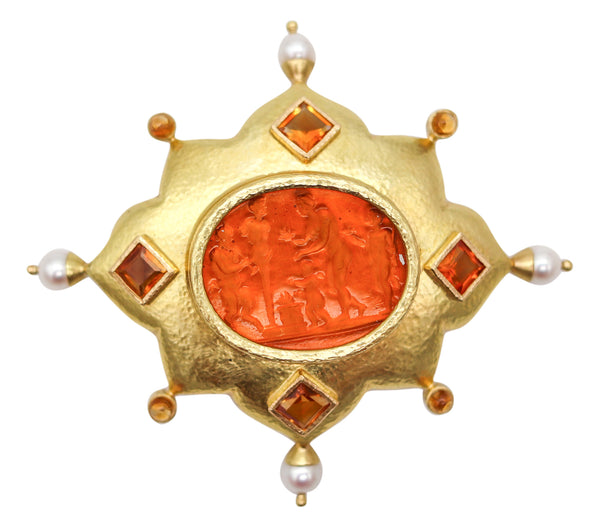 ELIZABETH LOCKE Byzantine Revival Brooch In Hammered Solid 18Kt Yellow Gold