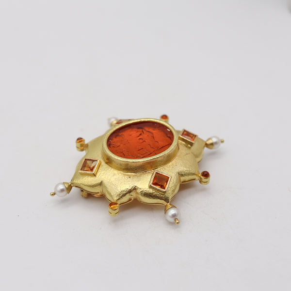 ELIZABETH LOCKE Byzantine Revival Brooch In Hammered Solid 18Kt Yellow Gold