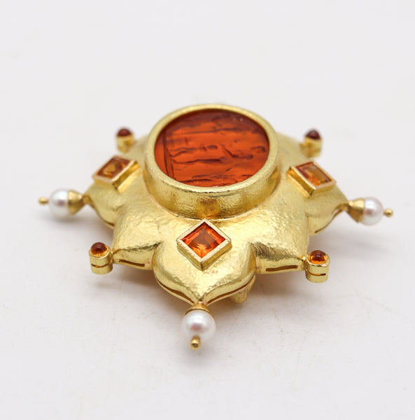 ELIZABETH LOCKE Byzantine Revival Brooch In Hammered Solid 18Kt Yellow Gold