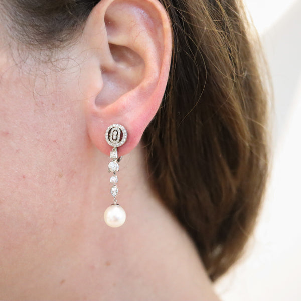 VAN CLEEF & ARPELS 1930 Art Deco Dangle Earrings With Diamonds And Pearls