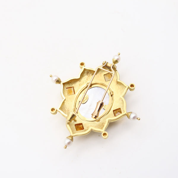 ELIZABETH LOCKE Byzantine Revival Brooch In Hammered Solid 18Kt Yellow Gold