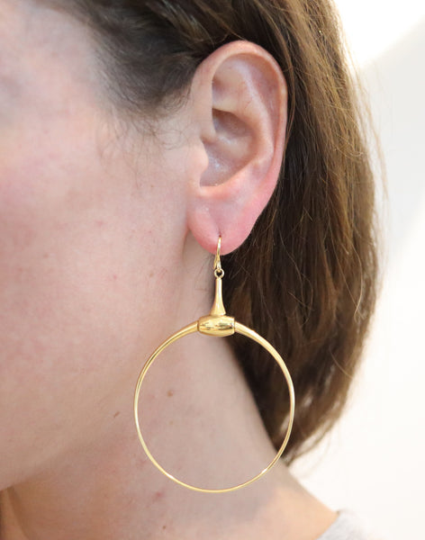 GUCCI Vintage Dangle Horse-Bits Circles Hoops Earrings In Solid 18Kt Yellow Gold